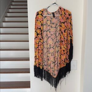 MINKPINK Floral Kimono with Orange and Pink Accents